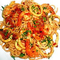 recette SPAGHETTADE EPICEE ET CALAMARS CREVETTES