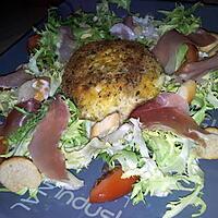 recette Frisée au jambon de parme et saint marcelin chaud panés