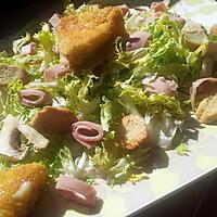 recette Frisée au jambon champignons et camembert pané