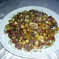 recette poêlée gesiers/lardons/ps de terre/ champignons