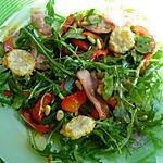 recette Salade de Roquette aux Poivrons marinés, au Bacon et ses Tuiles de parmesan