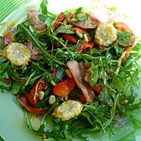 recette Salade de Roquette aux Poivrons marinés, au Bacon et ses Tuiles de parmesan