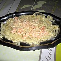 recette Tagliatelles, sauce au pommeau, crevettes et fromage