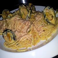 recette Spaghettis à la créme de chorizo et moules