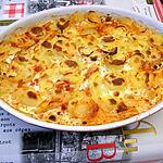 recette gratin de pommes de terre chorizo, lamelles de jambon fumés, cammembert.