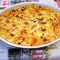 recette gratin de pommes de terre chorizo, lamelles de jambon fumés, cammembert.