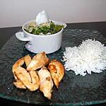 recette Ramequin de légumes verts au curry, glace coco et poulet grillé