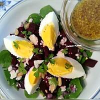 recette Salade de Pourpier, betterave rouge, oeuf, fromage ... à la vinaigrette