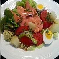recette Salade composée au saumon fumé-tomate-oeuf, vinaigrette balsamique et aneth