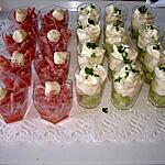 recette verrines de tomates , allumettes de jambon  et verrine de concombre et mousse au boursin