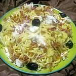 recette Spaghettis à la Torta et lardons fumés.