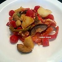 recette Poêlée de légumes d'été, chorizo et petits poivrons farcis au fromage