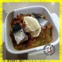 recette Compote d'aubergine à la cardamome en crumble sardines marinées