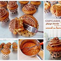 recette Cupcake vanille, glaçage au chocolat et cœur coulant caramel au beurre salé