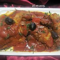 recette Lapin à la sauce tomates et aux olives noires.