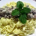 recette Pâtes tagliatelle carbonara.lardons. champignons.