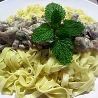 recette Pâtes tagliatelle carbonara.lardons. champignons.