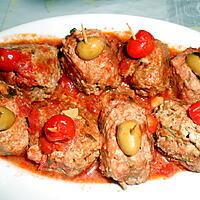 recette BOULETTES DE VEAU FARCIES TOMATES CERISES ET OLIVES