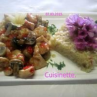 recette Cubes de poulet aux poivron.champignons.