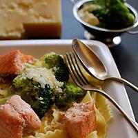 recette Lasagnettes au saumon en saucre crème et brocolis