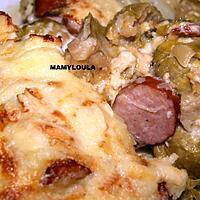 recette Gratin de choux de bruxelles aux saucisses de Montbéliard