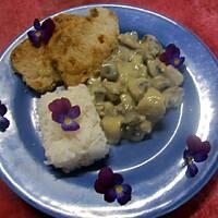 recette Champignons sauce blanche. steaks de porc.riz.