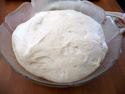 4. Verser cette pâte dans un saladier et laisser reposer environ 40 minutes sous un torchon humide près d'une source de chaleur. La pâte doit doubler de volume.