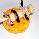 recette Brochettes de saint-jacques et flan de courge