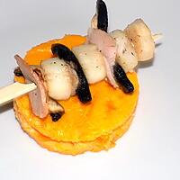 recette Brochettes de saint-jacques et flan de courge