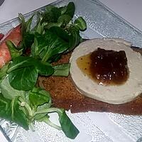 recette Mâche et fois gras au confit de figue sur tartine de pain d'épice figue et noix