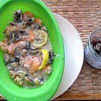 recette crevettes , champignons, citron ,  sauce aigre douce, gingembre confit