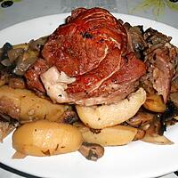 recette ROUELLE DE PORC SAUCE AU VIN ET CHAMPIGNONS DE PARIS