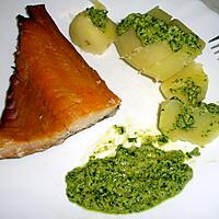 recette Filet de Haddock poché au lait et ses pommes de terre vapeur nappées de pesto de roquette