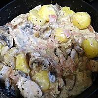 recette cocotte de poulet , pancetta aux champignon