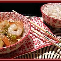 recette Crevettes sauce Aigre-Douce et pâte de riz.