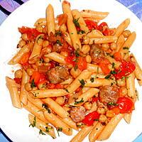 recette PENNE SAUCISSES POIS CHICHE