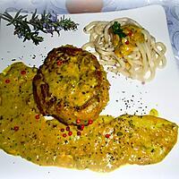 recette Steak de veau pané à la crème coco/curry accompagné de nouilles japonaises