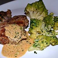 recette GRENADINS DE VEAU SAUCE CREMEE ET CHOU ROMANESCO