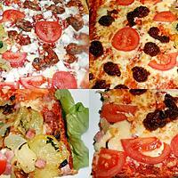 recette PIZZA POMMES DE TERRE JAMBON OIGNONS/CHORIZO MOZZARELLA