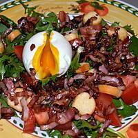 recette OEUF MOLLET SUR SALADE PISSENLITS ET LARDONS