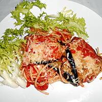 recette ROULES D'AUBERGINE AUX SPAGHETTI