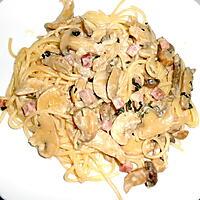 recette SPAGHETTI CHAMPIGNONS JAMBON CREME