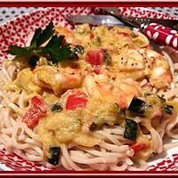 recette Nouilles japonaises aux gambas pimentées et mascarpone.