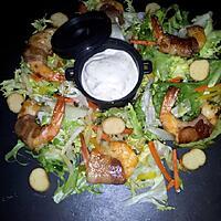 recette Frisée au crevettes lardés et légumes sauce au boursin