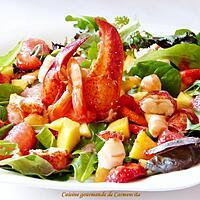 recette Salade de homard et crevette à la vinaigrette de framboise et fraise