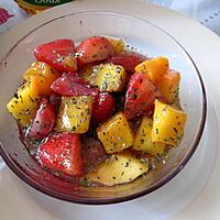 recette salade  fraises; mangues  au  miel et   basilic