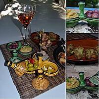 recette MEZZES - Houmous, Keftedes, brochettes agneau, olives, fromage, figuettes...