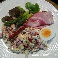 recette Salade de pâtes et Porcheta aux petits légumes