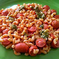 recette COQUILLETTES / KNACKIS à la tomate au COOKEO