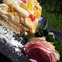 recette Gâteau roulé aux biscuits à la cuillére cocktail de fruits-chantilly